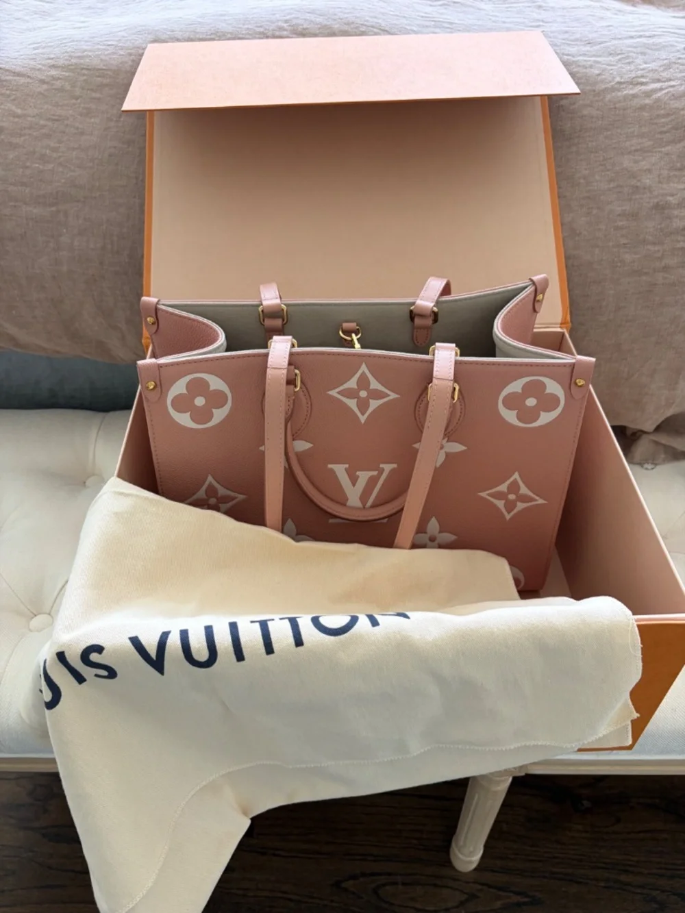 Louis Vuitton OnTheGo MM Giant Monogram Empreinte Leather Tote – Pink/Rose